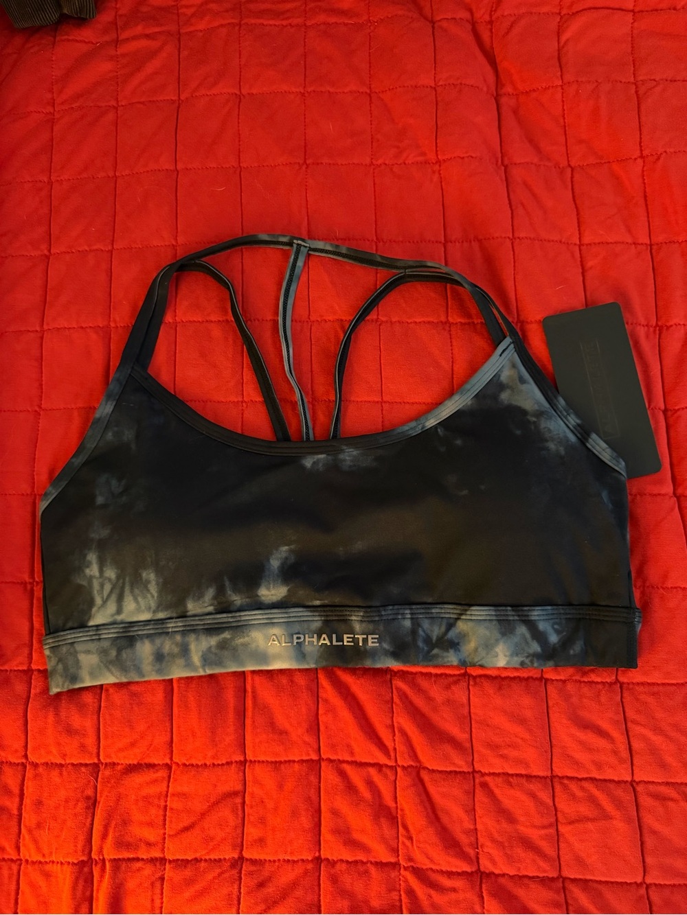 Alphalete Surface Tri Bra Women’s Black Oil Stain Sports Bra Size Large NWT
